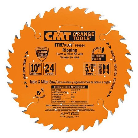 CMT ITK Plus Ripping Saw Blade, 10 x 24 Teeth, 10deg ATB+Shear with 5/8-Inch bore P10024